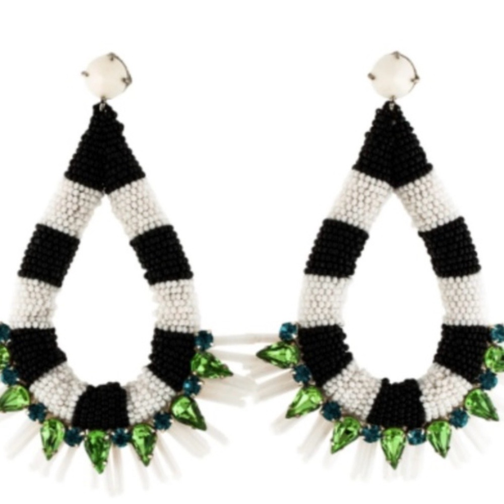 Tory Burch Black & White Beaded Teardrop Earrings with Crystal Accents